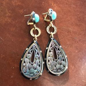 Unique Rare Larimar and Abalone pendant earrings-Amanyara,Elegance, Beach Blue